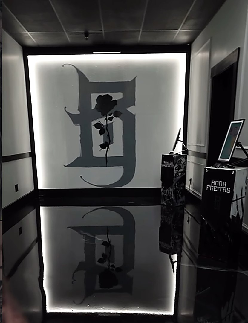 The lit BR wall