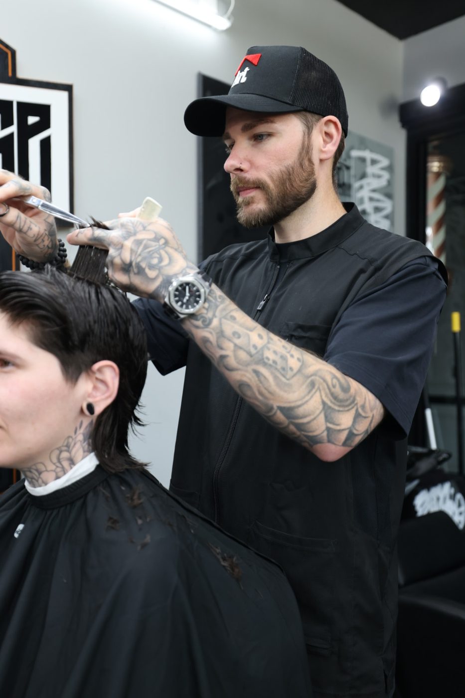 Derek cutting in the barbershop