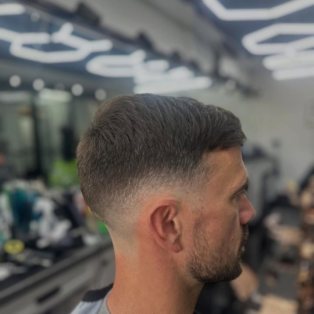 Low taper fade with beard work