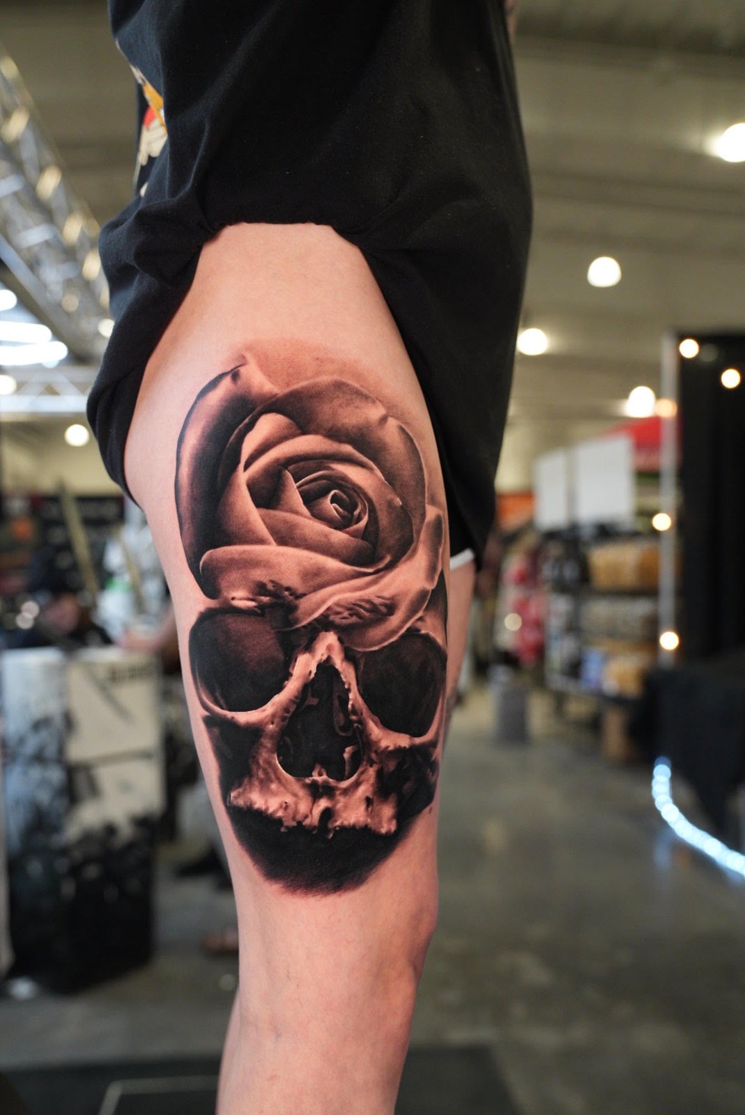 Rose and skull on the upper arm