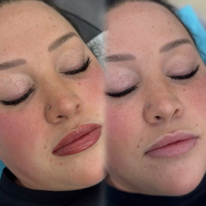 Lip blush with brows, before and after